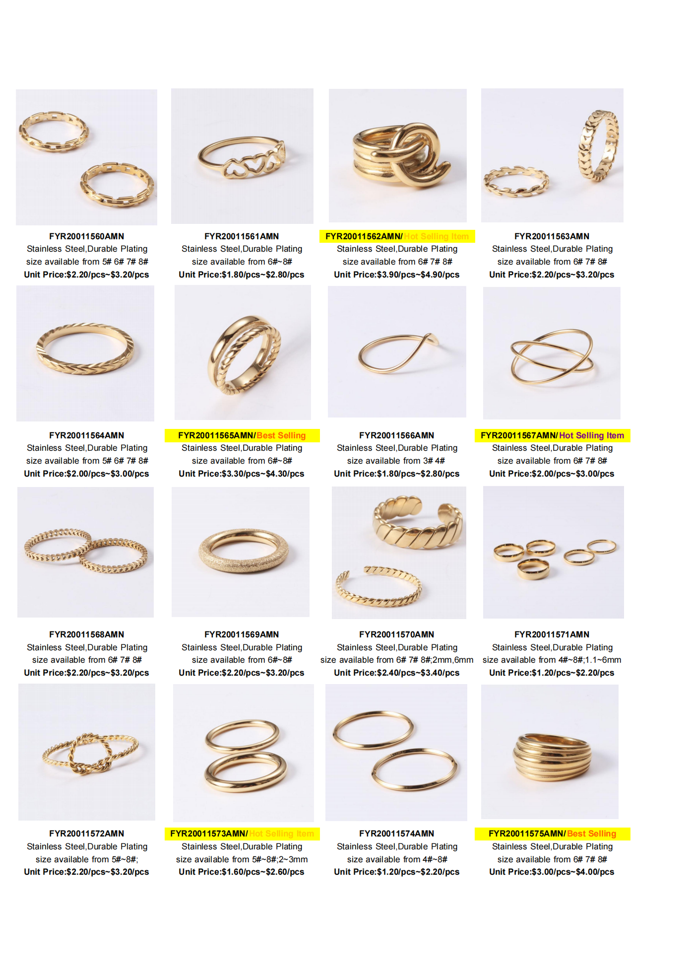 Stainless Steel Gold Rings 2020-2023